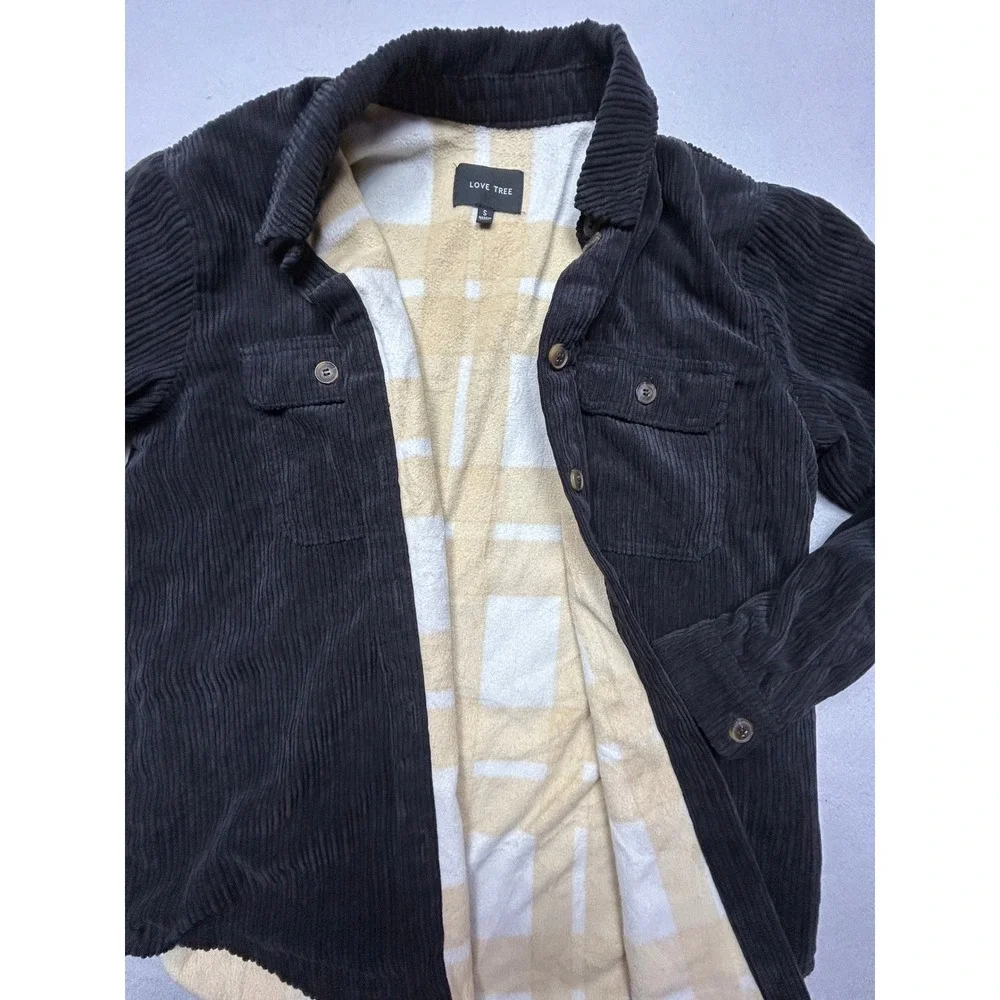 Love Tree Shirt Jacket Corduroy Polyester Gray Small Womens